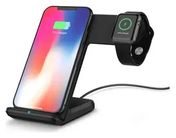 2 in 1 Draadloze Oplader 10W voor Smartphone en Apple Watch Zwart bij GSMpunt