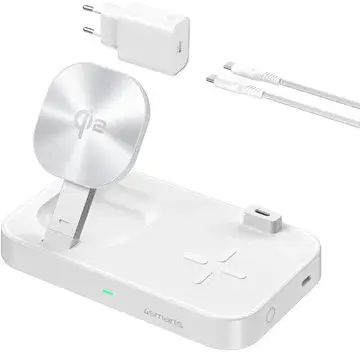 4smarts 4-in-1 Qi2 Draadloze MagSafe Oplader Smartphone/Apple Watch/AirPods Wit bij GSMpunt