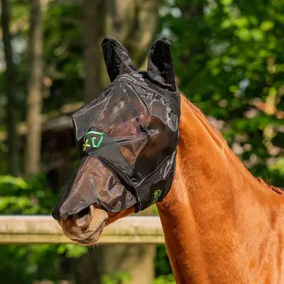 Agradi Horse Vliegenmasker Fine Mesh met Oren en Neus Zwart bij Agradi