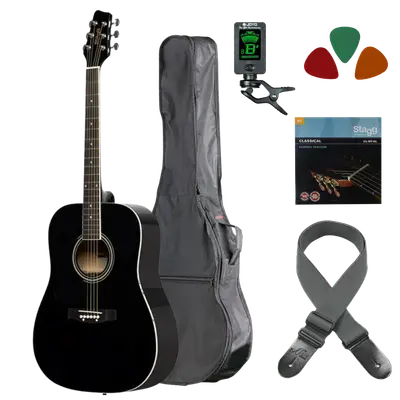 Akoestische gitaar starterset Linkshandig Zwart bij Music All In
