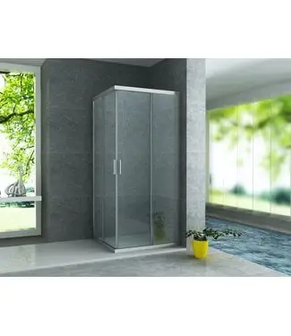 Aloni Douchecabine Venetië Nano Vierkant 80x80cm Chroom Schuifdeur 195cm Hoekinstap veiligheidsglas 6mm anti-kalk bij Sani4Comfort
