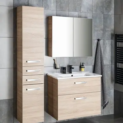 Aqualine Vega spiegelkast 80x70x18cm 2 deuren eiken bij Sanitairkamer