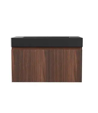Badkamermeubel Ela Walnoot 80cm Ribbelfront - Wastafel Mat Zwart met kraangat bij Sani4Comfort
