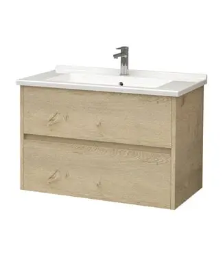 Badkamermeubel Hayat 80x52x46 cm Eiken met wastafel 2 lades Greeploos bij Sani4Comfort