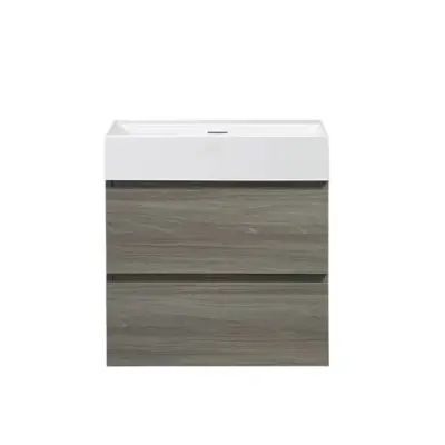Badkamermeubel Summer 60cm maple grey inclusief wastafel robuust glans wit zonder kraangat bij Voordelig Design Sanitair