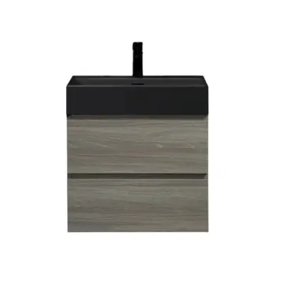 Badkamermeubel Summer 60cm maple grey inclusief wastafel robuust mat zwart met kraangat bij Voordelig Design Sanitair