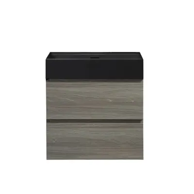 Badkamermeubel Summer 60cm maple grey inclusief wastafel robuust mat zwart zonder kraangat bij Voordelig Design Sanitair