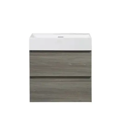 Badkamermeubel Summer 60cm maple grey inclusief wastafel robuust mat wit zonder kraangat bij Voordelig Design Sanitair