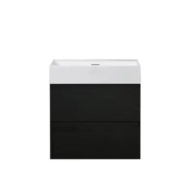 Badkamermeubel Summer 60cm zwart eiken inclusief wastafel robuust mat wit zonder kraangat bij Voordelig Design Sanitair