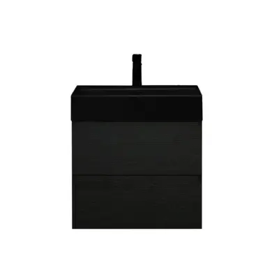 Badkamermeubel Summer 60cm zwart eiken inclusief wastafel robuust mat zwart met kraangat bij Voordelig Design Sanitair
