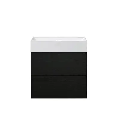 Badkamermeubel Summer 60cm zwart eiken inclusief wastafel robuust glans wit zonder kraangat bij Voordelig Design Sanitair