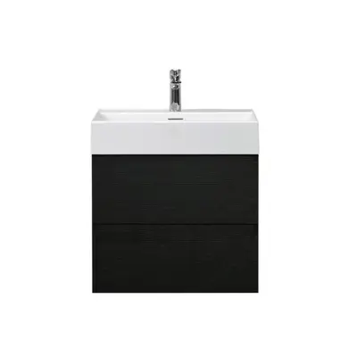 Badkamermeubel Summer 60cm zwart eiken inclusief wastafel robuust glans wit met kraangat bij Voordelig Design Sanitair