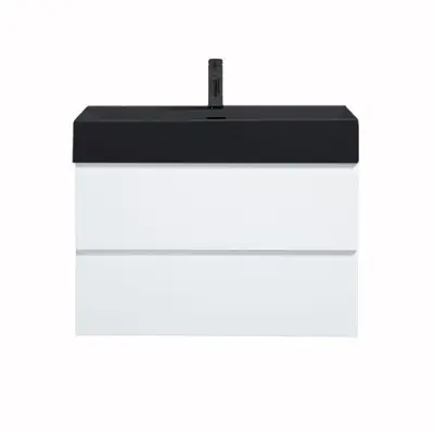 Badkamermeubel Summer 80cm hoogglans wit inclusief wastafel robuust mat zwart met kraangat bij Voordelig Design Sanitair