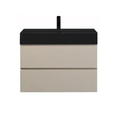 Badkamermeubel Summer 80cm mat beige inclusief wastafel robuust mat zwart met kraangat bij Voordelig Design Sanitair