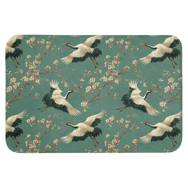 Badmat 90x60 cm Kersenbloesem - Kraamvogels - Groen bij Leen Bakker