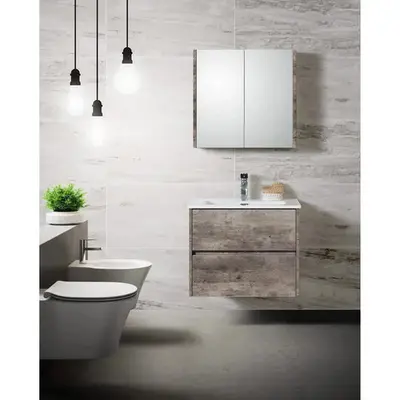 Badmeubel Set Abruzzo wastafel en spiegelkast 60 cm Steen SaniSupreme bij SaniSupreme