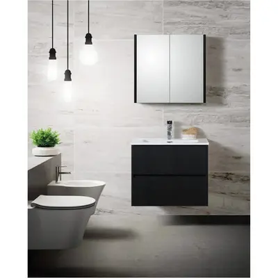 Badmeubel Set Abruzzo wastafel en spiegelkast 60 cm Zwart SaniSupreme bij SaniSupreme