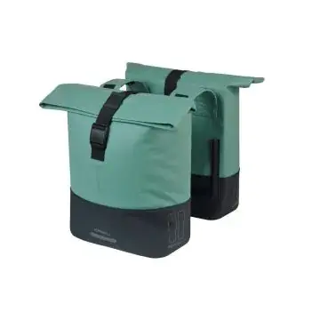 Basil fietstas dubbel Cove zilvergroen/zwart 28-32L bij Fietsonline
