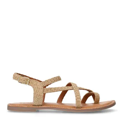 Beige raffia sandalen met gekruiste bandjes bij Sacha