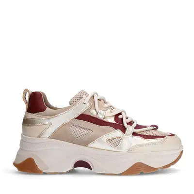 Beige sneakers met burgundy details bij Sacha