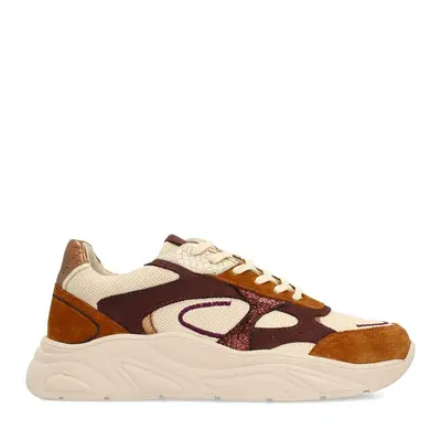 Beige sneakers met multicolor details bij Sacha