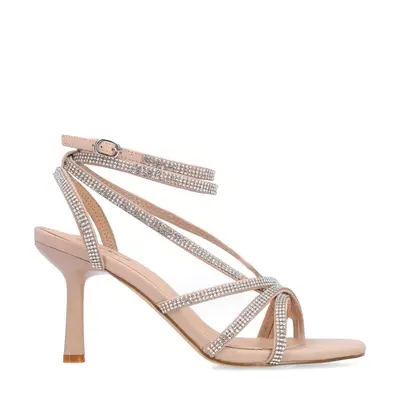 Beige strass sandalen met hak bij Sacha