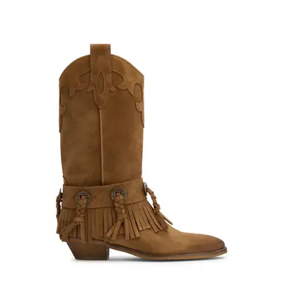 Beige suède cowboylaarzen bij Sacha
