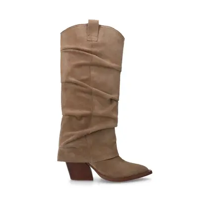 Beige suède cowboylaarzen met flap bij Sacha