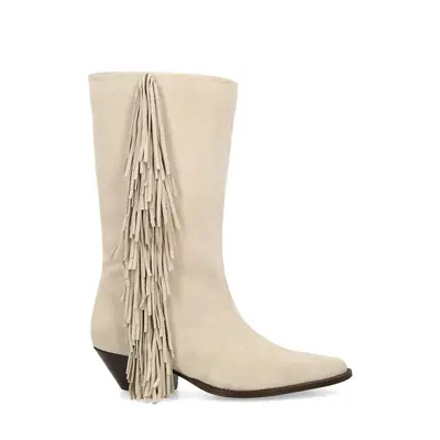 Beige suède cowboylaarzen met franjes bij Sacha