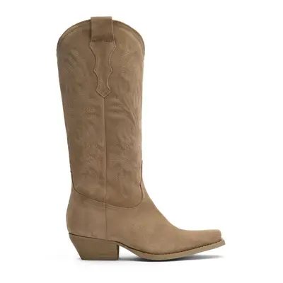 Beige suède cowboylaarzen met stiksels bij Sacha