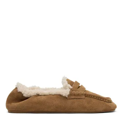 Beige suède faux fur loafers bij Sacha