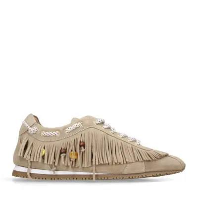 Beige suède sneakers met franjes bij Sacha