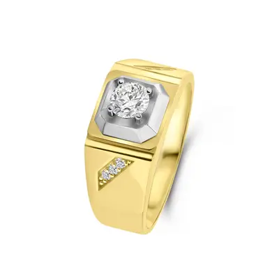 Bi-color zegelring met zirkonia R122-I2CR205717-FCZLP-YW bij Siebel Juweliers