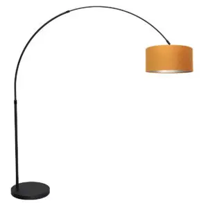 Booglamp zwart met gouden velours kap verstelbaar E27 Mexlite Flair bij Directlampen
