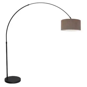 Booglamp zwart met grijze linnen kap verstelbaar E27 Mexlite Flair bij Directlampen