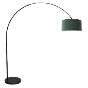 Booglamp zwart met groene velours kap verstelbaar E27 Mexlite Flair bij Directlampen