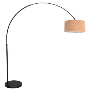Booglamp zwart met kurk kap verstelbaar E27 Mexlite Flair bij Directlampen