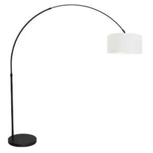 Booglamp zwart met witte linnen kap verstelbaar E27 Mexlite Flair bij Directlampen