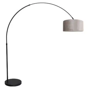 Booglamp zwart met zilveren velours kap verstelbaar E27 Mexlite Flair bij Directlampen
