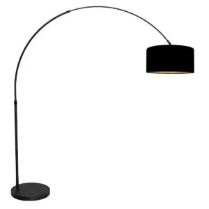 Booglamp zwart met zwarte linnen kap verstelbaar E27 Mexlite Flair bij Directlampen