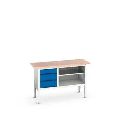 Bott 16923012.11 Verso verstelbare werkbank 1500x600x830-930mm 3 laden 1 schap Multiplex RAL 5010 bij Toolnation