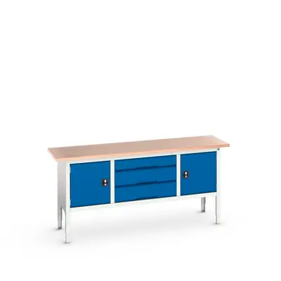 Bott 16923032.11 Verso werkbank 2000x600x830-930mm 2 deuren 3 lades Multiplex RAL 5011 bij Toolnation