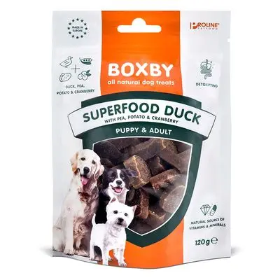 Boxby Hondensnacks Superfood met Eend, Erwten en Cranberry 2 x 120 g bij Bitiba