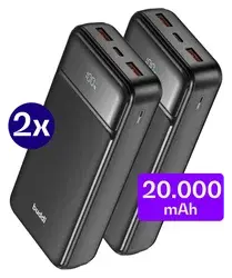 Buddi Boost 20.000 mAh Powerbank Met Display Duo Pack Zwart 22.5W bij GSMpunt