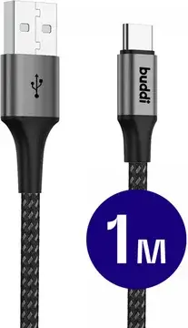 Buddi Flex USB-A naar USB-C Kabel 12W Fast Charge 1M Zwart bij GSMpunt
