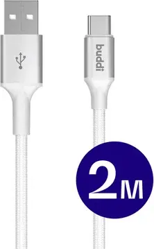 Buddi Flex USB-A naar USB-C Kabel 12W Fast Charge 2M Wit bij GSMpunt