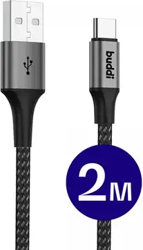 Buddi Flex USB-A naar USB-C Kabel 12W Fast Charge 2M Zwart bij GSMpunt