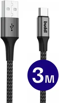 Buddi Flex USB-A naar USB-C Kabel 12W Fast Charge 3M Zwart bij GSMpunt