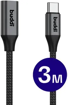 Buddi Flex USB-C Female naar USB-C Male Verlengkabel 60W 3M Zwart bij GSMpunt