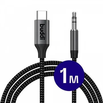 Buddi Flex USB-C naar 3.5mm Jack AUX DAC Audiokabel 1M Zwart bij GSMpunt
